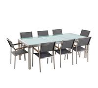 Garden Dining Set 8 Seater GROSSETO Cracked Glass Transparent/ Grey