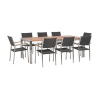 Beliani Garden Dining Set 8 Seater Grosseto Eucalyptus Wood Brown/ Black, Black