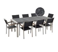 Garden Dining Set 8 Seater GROSSETO Triple Plate Granite Flamed Black