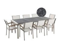 Beliani Garden Dining Set 8 Seater Grosseto Triple Plate Granite Flamed Black/ White, Grey