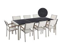 Beliani Garden Dining Set 8 Seater Grosseto Triple Plate Granite Polished Black/ White, White