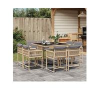 vidaXL 9 Piece Garden Dining Set with Cushions Mix Beige Poly Rattan