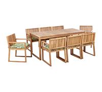Beliani Garden Dining Set 8 Seater Sassari Ii With Cushions Certified Acacia Wood Green, Green