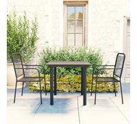 Garden Dining Set 80x80cm Black Powder-Coated Steel Glass Retro Table +2 Chairs