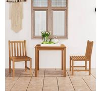 Garden Dining Set 80x80cm Natural Teak Hardwood 1 Table + 4 Chairs Solid 3cm Top