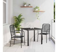 Garden Dining Set 80x80x73cm Black Cotton Rope & Steel 3pc Table Chairs Patio