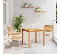 Garden Dining Set 85cm Beige Poly Rattan Table & 2 Chairs Stackable UV-resistant