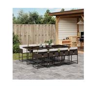 Garden Dining Set 8pc Brown PE Rattan 220x106x73cm Tempered Glass Top Cream Seat