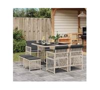 Garden Dining Set 8pc Light Grey PE Rattan Tempered Glass 110x106x73cm Foldable