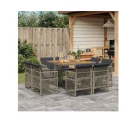 Garden Dining Set 8pc PE Rattan Table 110x106x73cm Acacia Top Dark Grey Cushions