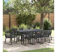 Garden Dining Set 9 pcs Black Poly Rattan Extendable Table 180x80x74cm Steel x8