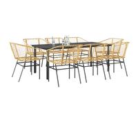 Garden Dining Set 9-piece Brown PE Rattan with Black Steel 200x100x74cm Tempered
