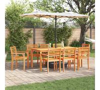 Garden Dining Set 9-piece Brown Solid Acacia Wood 180x90cm Table 8-Seater