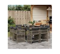 Garden dining set 9-piece Grey PE rattan with tempered glass table 110x106x73cm