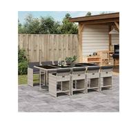Garden Dining Set 9-piece Light Grey PE Rattan 220x106x73cm Anthracite Cushions