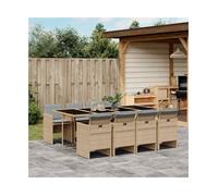Garden Dining Set 9-piece PE Rattan Mix Beige 220x106x73cm Glass Table UV Seats