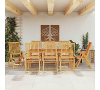 Garden dining set 9-piece solid acacia 180x90x75cm natural wood finish +8 chairs