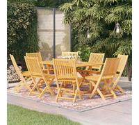 Garden Dining Set 9-piece Teak Hardwood Warm Finish 180x90x75cm Foldable Chairs