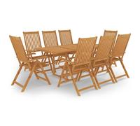 Garden Dining Set 9-Piece Teak Wood Warm Finish 180x90cm Table 8 Foldable Chairs