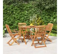 Garden dining set 90cm round table & 4 folding acacia chairs natural oil finish