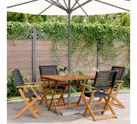 Garden dining set 90x90x75cm Black Solid Acacia Wood & PE Rattan Foldable Patio