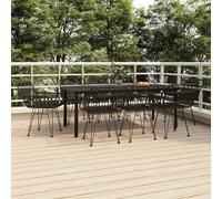 Garden Dining Set 9pc Black PE Rattan Powder-Coated Steel 200x100cm Glass Table