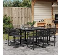 Garden dining set 9pc Black PE rattan & tempered glass table 110x107x72cm patio