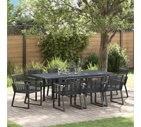 Garden Dining Set 9pc Black Poly Rattan 180 x 80 x 74 cm Outdoor Extendable9pcs