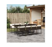 Garden dining set 9pc Brown PE Rattan Tempered Glass Table 220x106x73cm Foldable