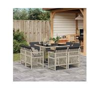 Garden Dining Set 9pc Light Grey PE Rattan 110x106x73cm Tempered Glass Cushions