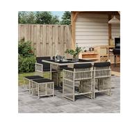 Garden dining set 9pc Light Grey PE Rattan Tempered Glass 110x106x73 cm UV-safe