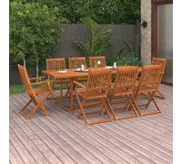 Garden Dining Set 9pc Solid Acacia Wood 220x90cm Foldable Chairs Parasol Hole XL