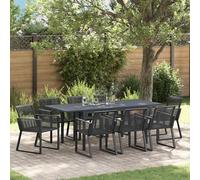 Garden Dining Set 9pcs Black Poly Rattan 180x80x74cm Extendable Table Set for 8