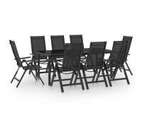 Garden dining set 9pc Anthracite Aluminium Glass Table 190x90x74cm 8 Recliners.