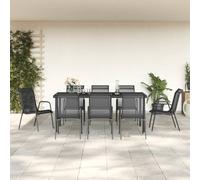 Garden Dining Set Anthracite 150x90cm Tempered Glass Table 4pc Textilene Chairs