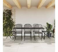 Garden Dining Set Anthracite 200cm Metal Mesh Table & 8 Folding Chairs E-Coated
