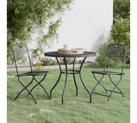 Garden Dining Set Anthracite 80cm Table 2 Foldable Chairs Expanded Mesh Ecoating