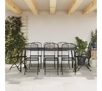 Garden Dining Set Anthracite 9pc 165cm Expanded Metal Mesh E-Coated Fold Chairs