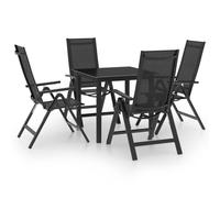 Garden Dining Set Anthracite Aluminium GlassTop 80x80x74cm 4 Reclining Textilene