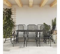 Garden Dining Set Anthracite Metal Mesh 165cm Table, 2 Chairs, Outdoor Furniture