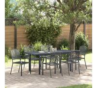 Garden Dining Set Anthracite Powder-Coated Steel Extendable 180x80x74cm 6pc Seat