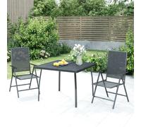 Garden dining set Anthracite Steel 100x100cm Table and 2 Reclining Mesh Chairs.