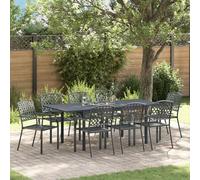 vidaXL Garden Dining Set 9 Pcs Anthracite Steel, Black