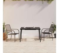 Garden dining set Anthracite steel 80x80cm table + 2 stackable chairs 44cm seat