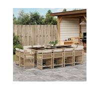 Garden Dining Set Beige 13 pcs PE Rattan 220x106x73cm Foldable Backrest Cushions