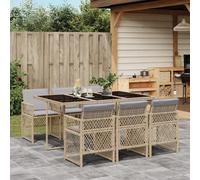Garden Dining Set Beige 6pc PE Rattan Tempered Glass 165x106x73cm Light Grey UV