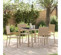 Garden Dining Set Beige 90x90cm Poly Rattan Steel Frame Acacia Armrests Durable