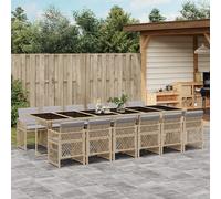 Garden Dining Set Beige PE Rattan 330x106x73cm 12-Seater Foldable Chairs Grey UV