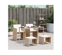 Garden Dining Set Beige PE Rattan 5pc Foldable Chairs Tempered Glass 115x54x74cm