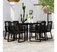 Garden Dining Set Black 140 cm Table Powder-Coated Steel Tempered Glass PVC 7pc
